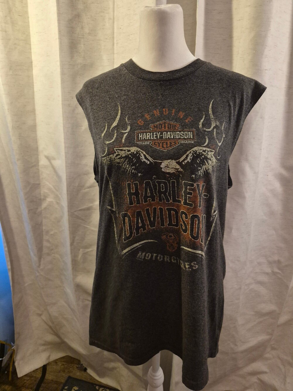 Harley-Davidson Sleeveless T-Shirt Gray Vintage Motorcycle Graphic